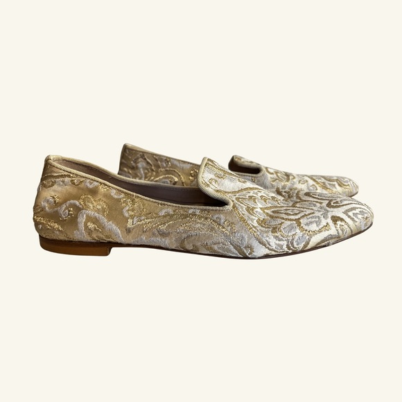 Vintage Artisan Italian Leather Embroidered Loafers - Gold and Silver, Size 37 - Picture 1 of 12